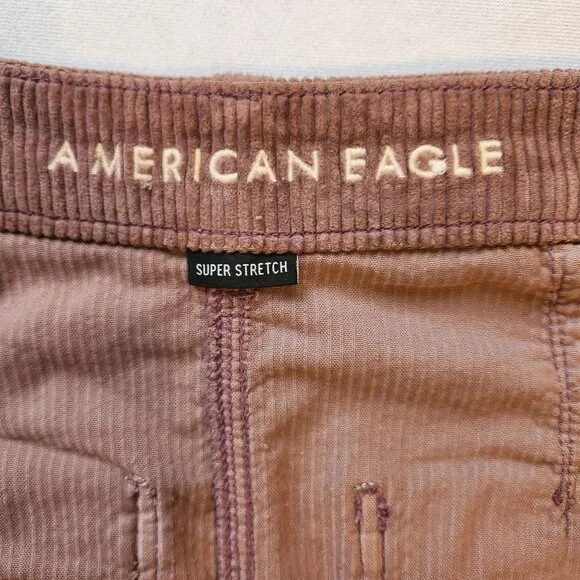 American Eagle Super Hi-Rise A-Line Corduroy Mini Skirt Zipper Mauve Cream Cute - Picture 9 of 12